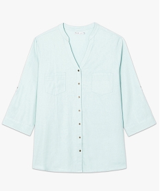 chemise unie en lin a poches plaquees vert chemisiers et blouses7234301_4
