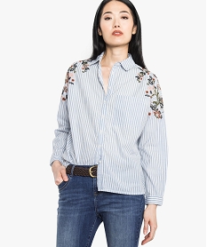 GEMO Chemise droite rayée avec épaules brodées kaki chine