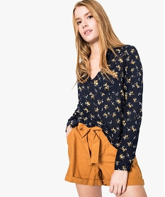 GEMO Blouse femme fluide à motifs et col v à boutons Imprimé
