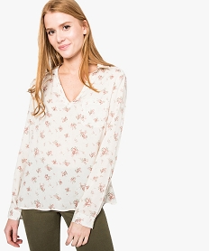 GEMO Blouse femme fluide à motifs et col v à boutons jaune chine