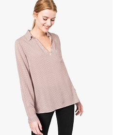 GEMO Blouse femme fluide à motifs et col v à boutons Rose