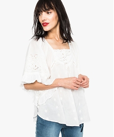 GEMO Tunique forme poncho avec broderie et crochet blanc standard