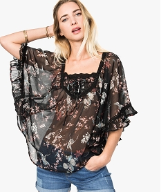 GEMO Blouse transparente manches larges façon cape kaki fonce