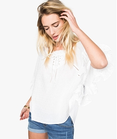 GEMO Blouse légère manches asymétriques et encolure carrée blanc standard