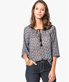 GEMO Blouse femme imprimée transparente manches 34 kaki fonce