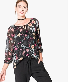 GEMO Blouse femme imprimée transparente manches 34 Rouge
