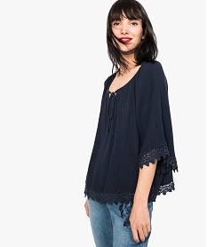 GEMO Blouse froissée avec détails crochet bleu standard