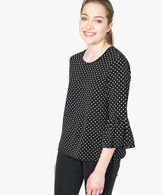 GEMO Blouse ample à pois avec manches volantées marron chine