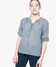 GEMO Blouse en coton fin imprimé vichy bleu standard