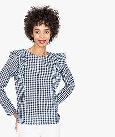 GEMO Blouse vichy à volants bleu standard