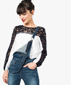 GEMO Chemise avec haut et manches en dentelle contrastante Blanc
