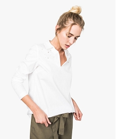 GEMO Blouse en coton avec perles brodées blanc standard