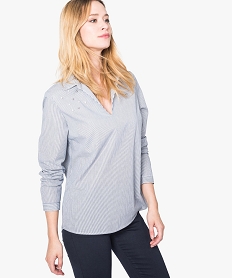 GEMO Blouse rayée avec perles sur la poitrine et col chemise Imprimé