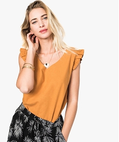 GEMO Chemise en lin à manches volantées Orange