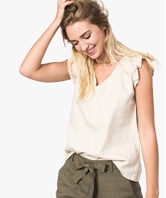 GEMO Chemise en lin à manches volantées beige standard