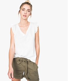 GEMO Chemise en lin à manches volantées blanc standard