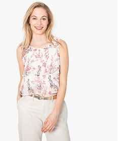 GEMO Chemise sans manches à motif fleuri et volants kaki fonce
