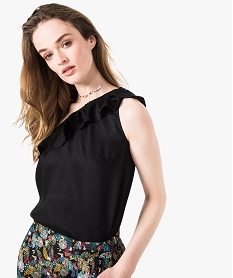 GEMO Top femme asymétrique à volant sur le buste Noir