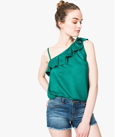 GEMO Top femme asymétrique à volant sur le buste Vert