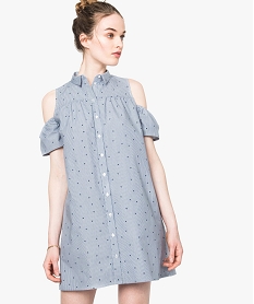 GEMO Robe chemise rayée à épaules dénudées Imprimé