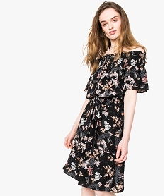 GEMO Robe courte fleurie avec smocks au col et à la taille Imprimé