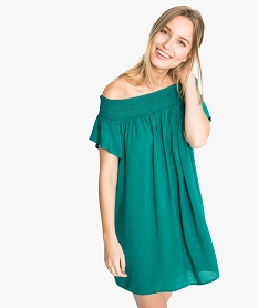 robe fluide a col bateau fronce vert robes7245501_1