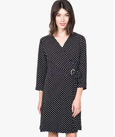 GEMO Robe portefeuille en crêpe à pois Imprimé