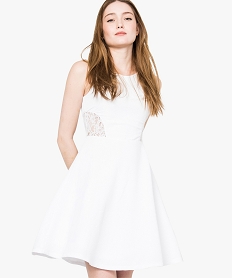 GEMO Robe patineuse sans manche à découpes dentelle Blanc