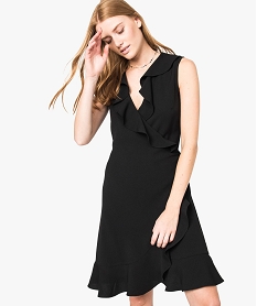 GEMO Robe portefeuille avec finitions volantées Noir
