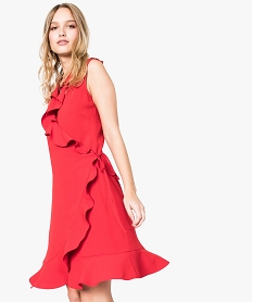 GEMO Robe portefeuille avec finitions volantées Rouge
