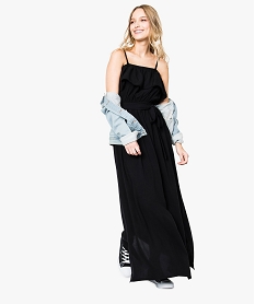 GEMO Robe longue à décolleté volanté avec bretelles amovibles Noir