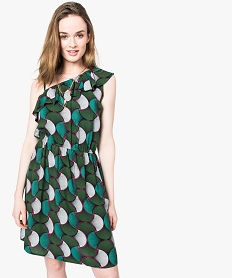 GEMO Robe femme imprimée à bretelles asymétriques Multicolore