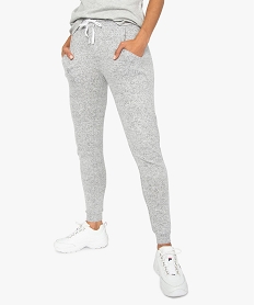 pantalon femme jogger en maille avec taille elastiquee gris7250901_1