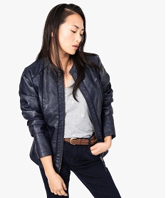 GEMO Veste femme imitation cuir avec finitions ajourées bleu standard