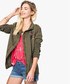 GEMO Blouson long avec broderies fleuries kaki standard