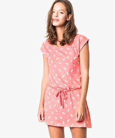 GEMO Robe tee-shirt avec ceinture tressée violet chine