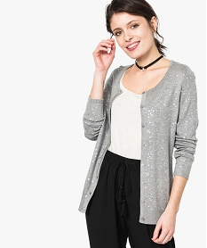 GEMO Gilet femme en viscose maille fine à motifs pailletés kaki fonce