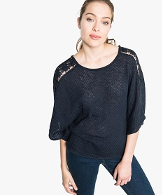 GEMO Pull cape maille fantaisie brodé aux épaules bleu standard