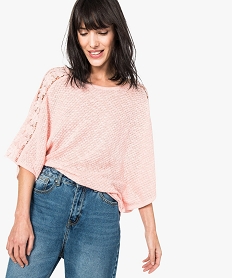 GEMO Pull cape maille fantaisie brodé aux épaules Rose