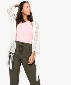 GEMO Gilet long en dentelle pour femme avec bas à franges blanc standard