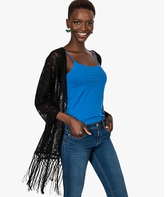 GEMO Gilet long en dentelle pour femme avec bas à franges noir standard