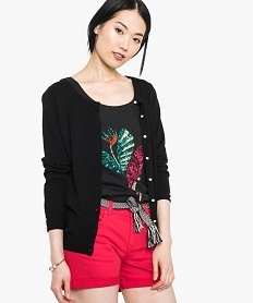 GEMO Gilet en viscose col rond et boutons fantaisie noir standard