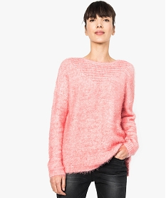 pull col rond en maille poilue orange7255901_1