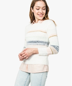 GEMO Pull à rayures et paillettes en maille duveteuse kaki chine