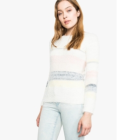 GEMO Pull à rayures et paillettes en maille duveteuse Multicolore