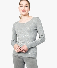 GEMO Pull femme en maille fine extensible à motifs brillants kaki fonce