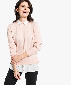 GEMO Pull uni avec col et bas de chemise Rose