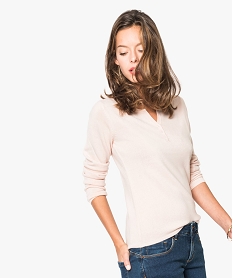 GEMO Pull femme en maille fine avec col fantaisie rose standard