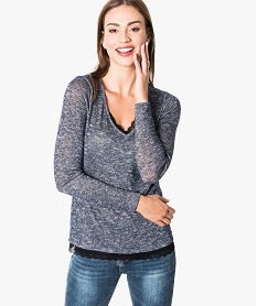 pull paillete col v finition dentelle bleu7257501_1