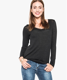 GEMO Pull pailleté col V finition dentelle noir standard